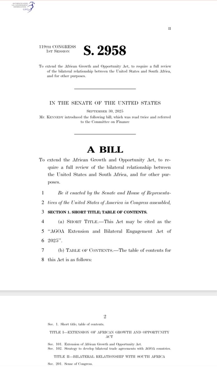 U.S INTRODUCES NEW BILL: LIGHT OF HOPE FOR AGOA